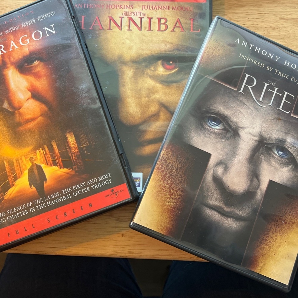 Set a three Anthony Hopkins, DVDs, Hannibal, spec edit (2 dvds),Red Dragon, Rite